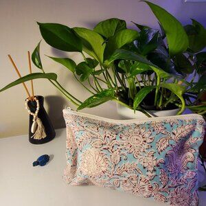 Fair Trade NEW Handmade India Block Print Cosmetic Bag | Travel Bag